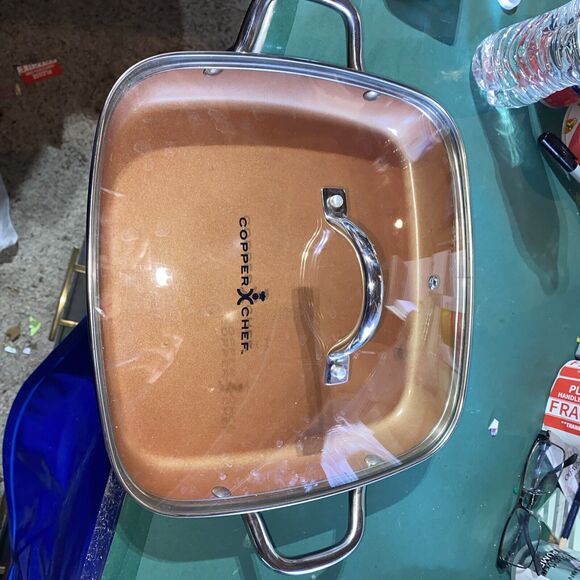 Lg. Copper Chef Casserole Pan 11" With Lid Vent Hole And Two Handles. Copper Pan - Picture 1 of 9